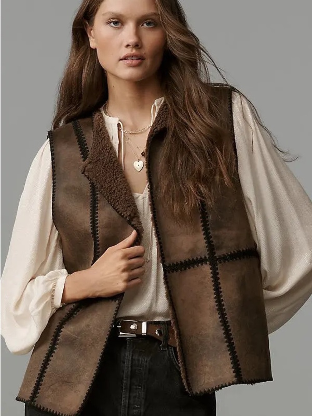 Anthropologie Stitched Sherpa Fleece Vest Soze XS